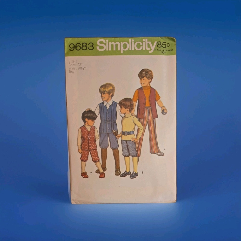 Simplicity 9683 Boys MOD Knickers Bell Bottom Pants Vest SZ 3 '71 Vintage  New